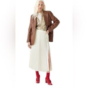 J. Crew Cream Pleated Midi Skirt